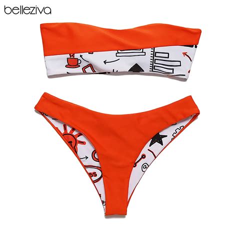 belleziva sexy printed tube top tight fitting split swimsuits padded 2019 maillot de bain femme