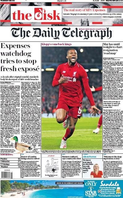 The Daily Telegraph UK Front Page For 8 May 2019 Paperboy Online