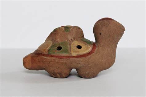 vintage folk art ocarina whistle flute turtle clay pottery etsy