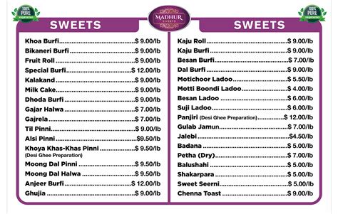 Menu Madhur Sweets Best Indian Sweets In Surrey Bc Bengali Snacks