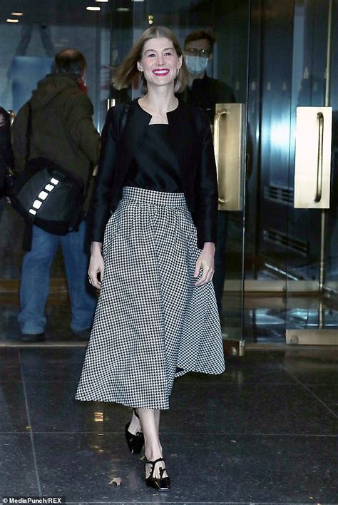 Rosamund Pike Looks Chic In A Gingham Skirt