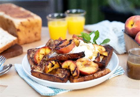 Cinnamon French Toast And Brown Sugar Grilled Peaches Cobs Bread