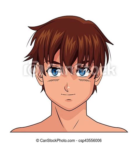 Bleu Garçon Yeux Brun Figure Cheveux Anime Portrait Manga Bleu