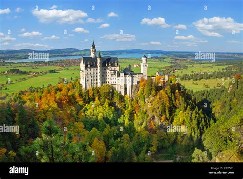 Neuschwanstein Castle With Forggensee And Bannwaldsee Germany Stock