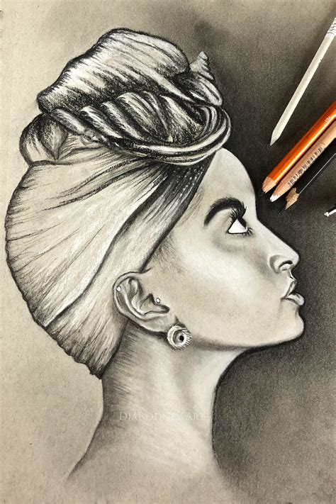 Charcoal Pencils Face Drawing From Side View Drawings Of Black