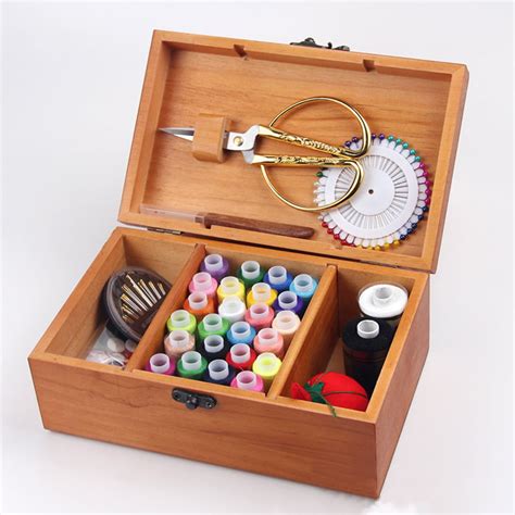 Aihome Sewing Box Treasure Box Needle And Thread Storage Box Wooden Box