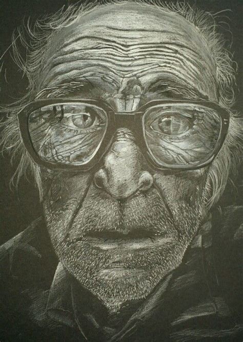 A Drawing Of An Older Man With Glasses On His Face Looking At The Camera