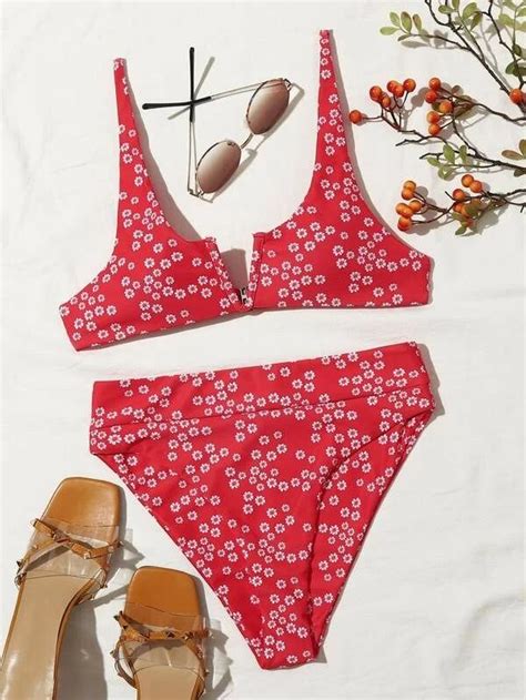 Affiliate Links Ditsy Floral V Wired Bikini Swimsuit In 2021