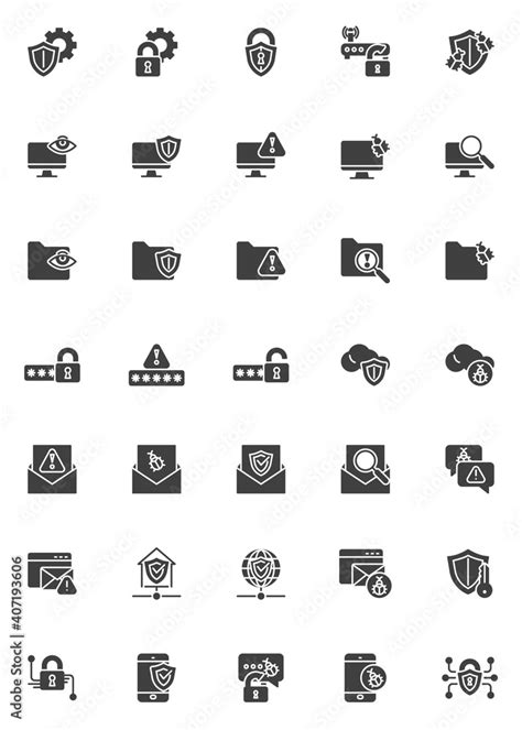 Cyber Security Vector Icons Set Modern Solid Symbol Collection Filled
