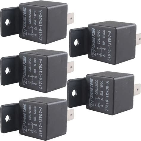 Ee Support 5pcs Black Car Truck Auto Heavy 12v 80a 80 Amp Spst Relay