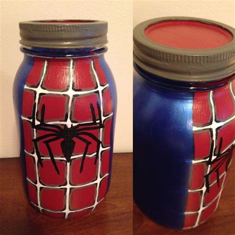 Spider Man Hand Painted Mason Jar Art By La Vie Angelique Mason Jar