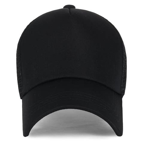 Plain Baseball Cap Simple Mesh Snapback Color Trucker Hat All Black