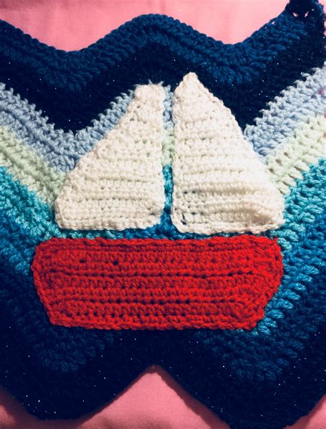 Crochet Boat Applique On A Wave Back Round Learn To Make This For Baby