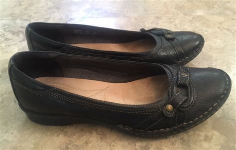 Clarks Collection Womens Black Leather Ballet Flats 85 M Ebay