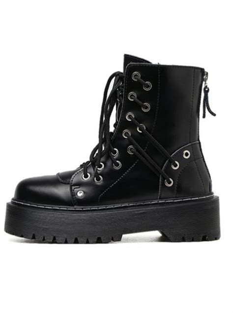 Punk Gothic Black Zipper Thick Sole Womens Leather Round Toe Martin Boots