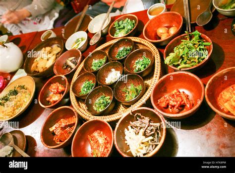 Full Table Of Korean Kimchi Korean Meal Stock Photo Alamy