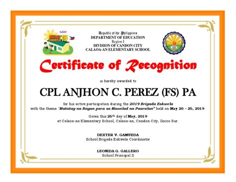 2019 Brigada Eskwela Sample Certificate Pdf