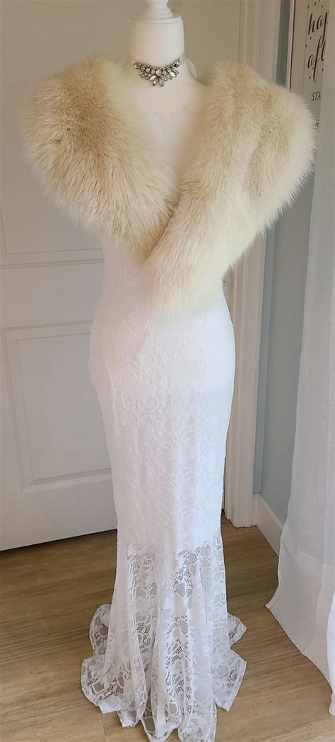 Arctic Fox Fur Stole Luxury Vintage Bridal Fur Shawl Real Fur