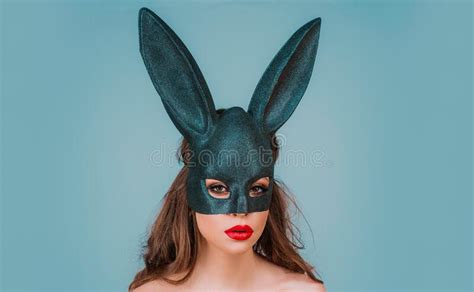 easter bunny woman in black lace mask egg hunt rabbit ears stock image image of lady ears