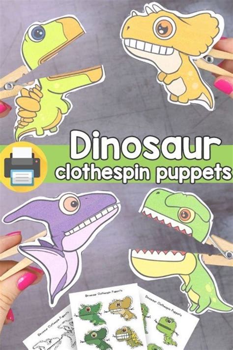 Printable Dinosaur Clothespin Puppets Printable Dinosaur Craft For