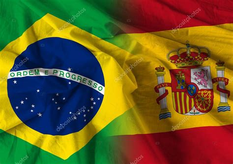 Embajada de españa en brasil. Bandera entre España y Brasil — Fotos de Stock ...