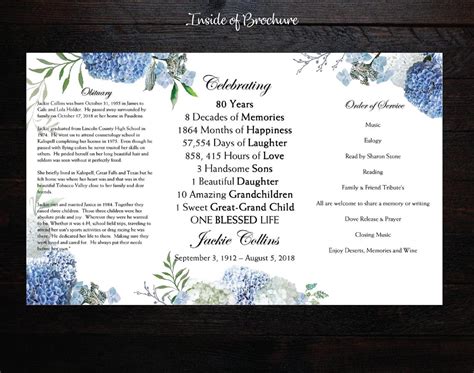 Blue Hydrangeas Funeral Program Template Tri Fold Legal Size Template