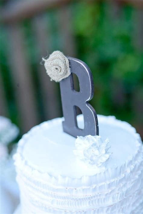 Rustic Wedding Cake Topper Burlap And Lace Wedding Monogram