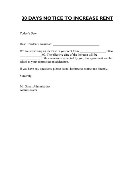 Free Rent Increase Letter Template