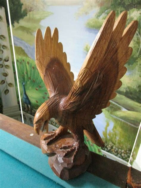 Wood Carving Eagle Sculpture Figurine 13 Ebay