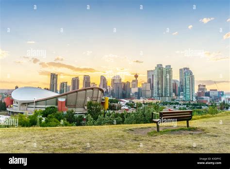 Downtown Of Calgary At Sunset During Summertime Alberta Canada Stock