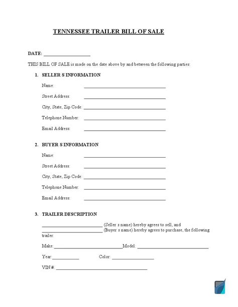 Free Tennessee Trailer Bill Of Sale Form Pdf Formspal