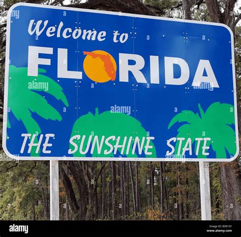 A Welcome Sign At The Florida State Line Stock Photo 20790083 Alamy