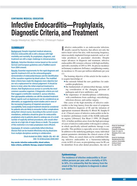Pdf Infective Endocarditis Prophylaxis Diagnostic Criteria And