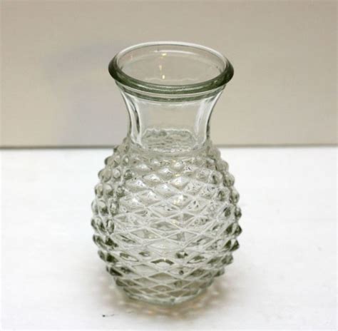 Vintage 1982 Ftd 6 Clear Pressed Glass Vase Pineapple Shape Ftd
