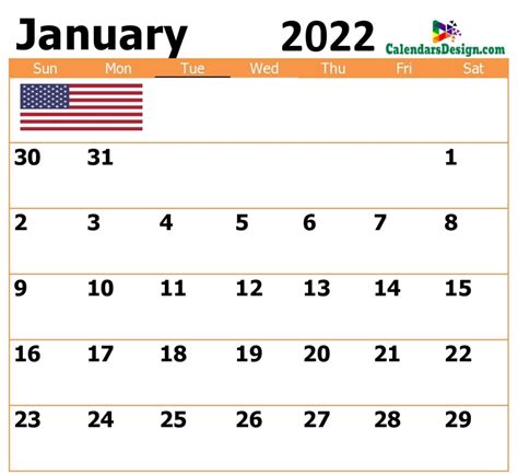 January 2022 Calendar Usa