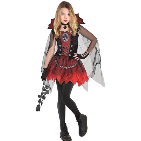 Suit Yourself Dark Vampire Costume For Girls Includes A Mini Dress A Sheer Cape And A Choker