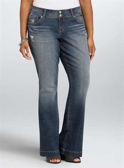 Flared Jean Medium Wash Short Plus Size Jeans Fashion Trendy