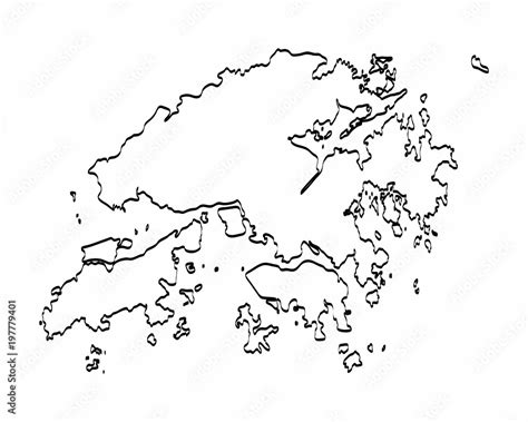 Hong Kong Map Outline Graphic Freehand Drawing On White Background