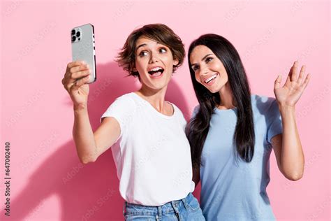 Photo Of Two Best Friends Girls Have Fun Together Selfie Shoot Iphone Weekend Party Shopping Day