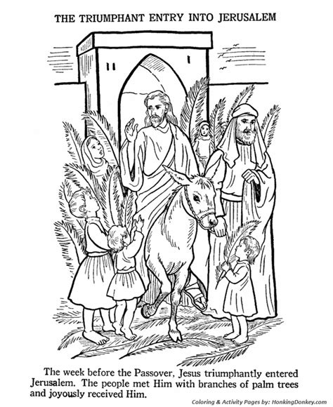 Palm sunday coloring pages including one as jesus enters jerusalem on a donkey. Easter Bible Coloring Pages - Jesus enters Jerusalem ...