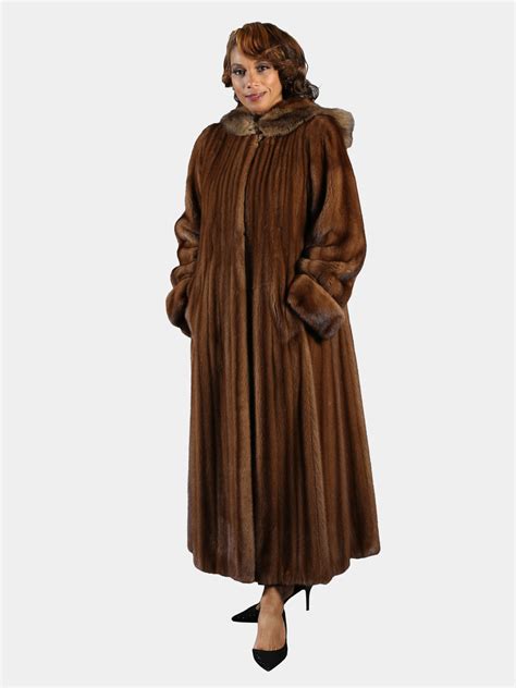 demi buff female mink fur coat with sable trimmed hood estate furs