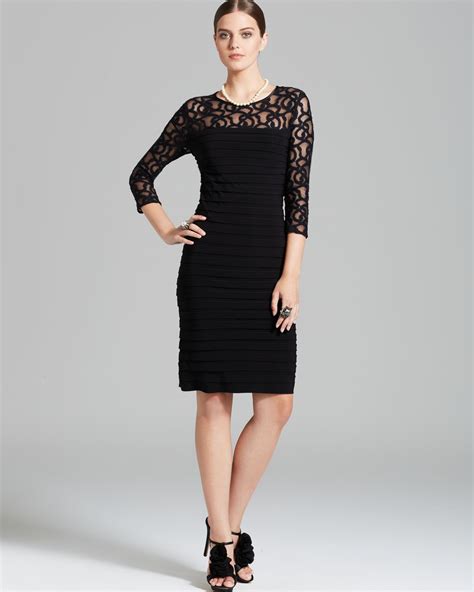 Lyst Adrianna Papell Lace Banded Dress In Black