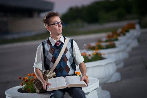 Comic Nerd With Glasses And A Book Stock Photo Image Of Comic Face