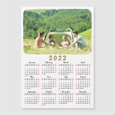 Modern 2022 Photo Calendar Magnet Red Black White