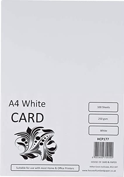 House Of Card And Paper A4 250 Gsm Card White Pack Of 100 Sheets