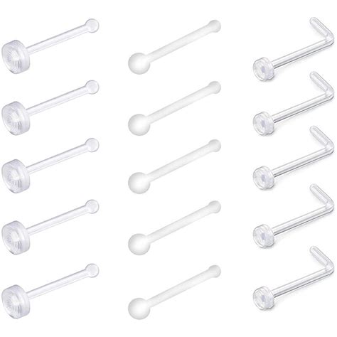 18 20g Clear Acrylic Nose Ring Bioflex Stud Retainer Nose Piercing Body