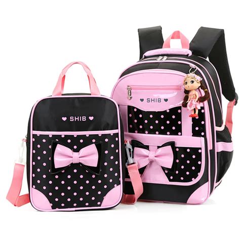 2pcsset Cute Bow School Bags Backpack Tote Bag For Teenager Girls