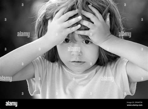 Kids Emotions Confused Boy Negative Nervous Breakdown Stock Photo