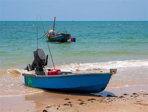 Landscape Look View Small Fishing Boat Wooden Old Parked Coast The Sea