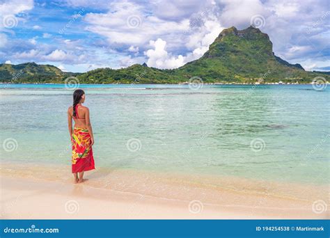 French Polynesia Tropical Beach Vacation Backgrround Bora Bora Island Famous Destination Woman